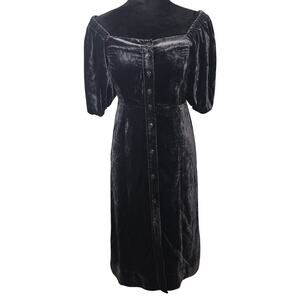 J Crew Puff Sleeve Button-Up Velvet Dress Sz 4 Black Whimsigoth Witchy NWT $198